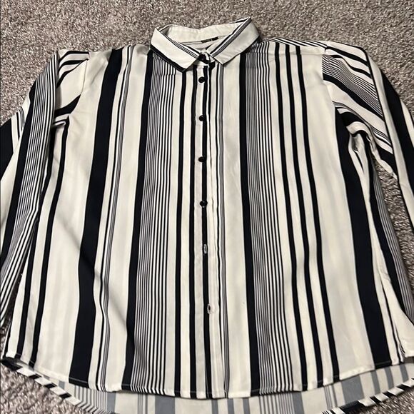 Match Striped Button-Up Blouse - Picture 2 of 5